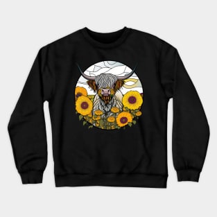 Sunflower Stained Glass Highland Cow #3 Crewneck Sweatshirt
